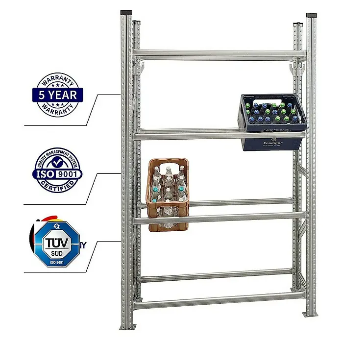 Proregal Getränkekistenregal PROXIMO - H x B x T: 200 x 150 x 32 cm, Traglast pro Boden: 200 kg, Anzahl Böden: 4 Stk., Stecken, Verzinkt
