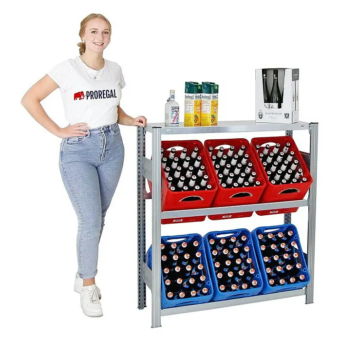 Proregal Getränkekistenregal CHIEMSEE - Traglast pro Boden: 100 kg, Anzahl Böden: 2 Stk., Stecken, Verzinkt