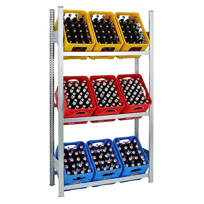 Proregal Getränkekistenregal CHIEMSEE - H x B x T: 185 x 106 x 34 cm, Traglast pro Boden: 100 kg, Anzahl Böden: 3 Stk., Stecken, Verzinkt