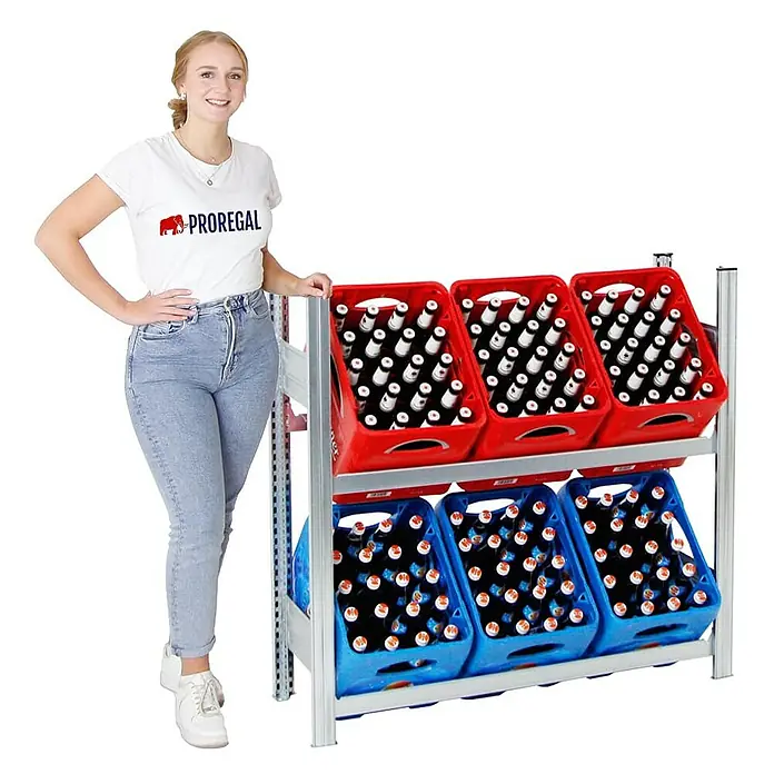 Proregal Getränkekistenregal CHIEMSEE - Traglast pro Boden: 100 kg, Anzahl Böden: 2 Stk., Stecken, Verzinkt