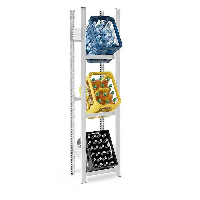 Proregal Getränkekistenregal MAGNUS Stecksystem - H x B x T: 175 x 50 x 30 cm, Traglast pro Boden: 100 kg, Anzahl Böden: 3 Stk., Stecken, Lichtgrau