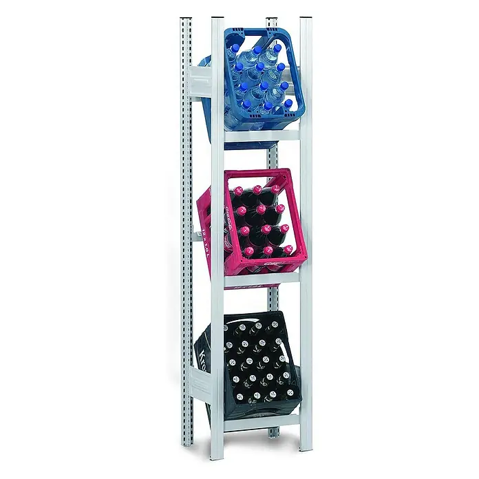 Proregal Getränkekistenregal MAGNUS Stecksystem - H x B x T: 175 x 50 x 30 cm, Traglast pro Boden: 100 kg, Anzahl Böden: 3 Stk., Stecken, Lichtgrau