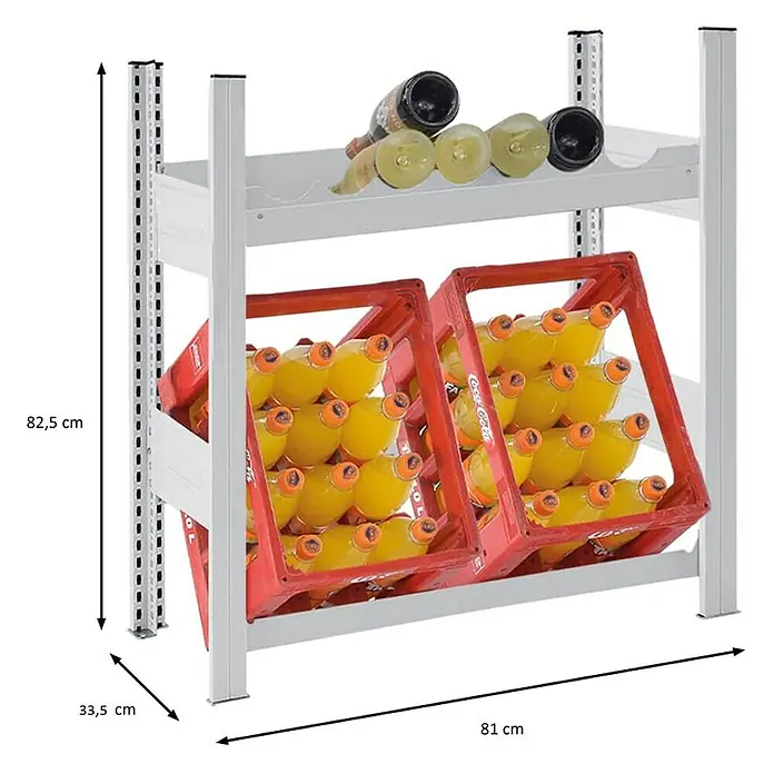 Proregal Getränkekistenregal & Weinregal CHIEMSEE VINO - H x B x T: 82,5 x 81 x 33,5 cm, Traglast pro Boden: 100 kg, Anzahl Böden: 3 Stk., Stecken, Lichtgrau