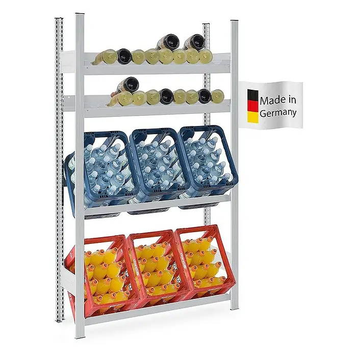 Proregal Getränkekistenregal & Weinregal CHIEMSEE VINO - Traglast pro Boden: 100 kg, Anzahl Böden: 4 Stk., Stecken, Lichtgrau