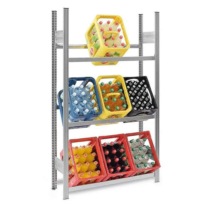 Proregal Getränkekistenregal MAGNUS Stecksystem - H x B x T: 175 x 100 x 30 cm, Traglast pro Boden: 100 kg, Anzahl Böden: 3 Stk., Stecken, Verzinkt