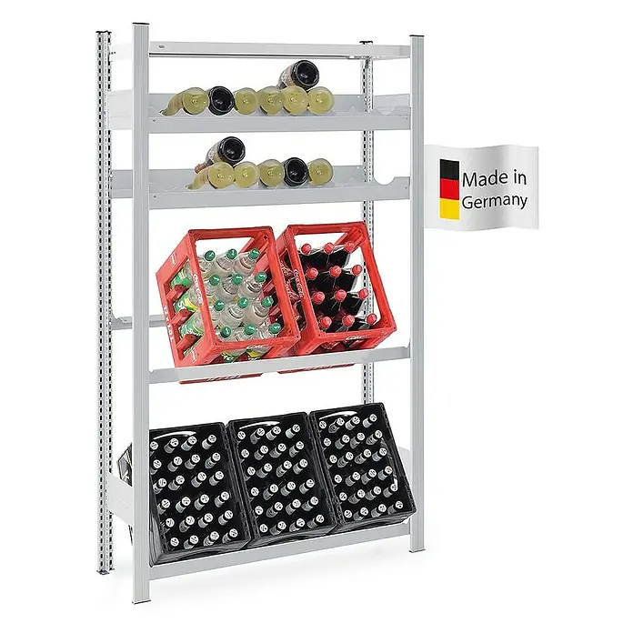 Proregal Getränkekistenregal & Weinregal CHIEMSEE VINO - Traglast pro Boden: 100 kg, Anzahl Böden: 4 Stk., Stecken, Lichtgrau