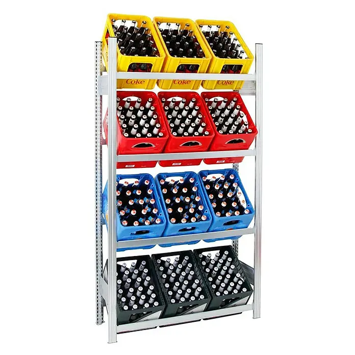 Proregal Getränkekistenregal CHIEMSEE - H x B x T: 185 x 106 x 34 cm, Traglast pro Boden: 100 kg, Anzahl Böden: 4 Stk., Stecken, Verzinkt
