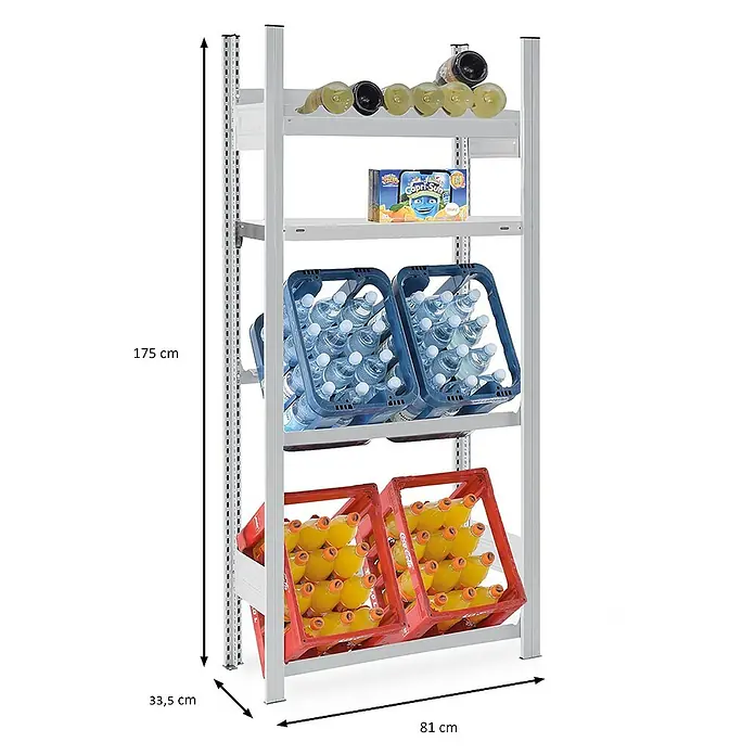 Proregal Getränkekistenregal & Weinregal CHIEMSEE VINO - H x B x T: 175 x 81 x 33,5 cm, Traglast pro Boden: 100 kg, Anzahl Böden: 3 Stk., Stecken, Lichtgrau