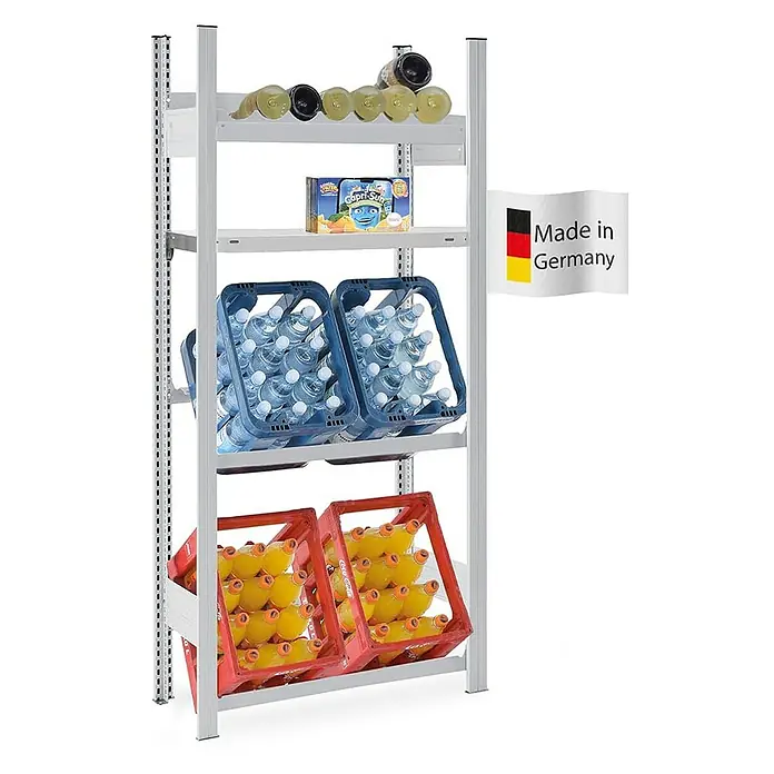 Proregal Getränkekistenregal & Weinregal CHIEMSEE VINO - H x B x T: 175 x 81 x 33,5 cm, Traglast pro Boden: 100 kg, Anzahl Böden: 3 Stk., Stecken, Lichtgrau