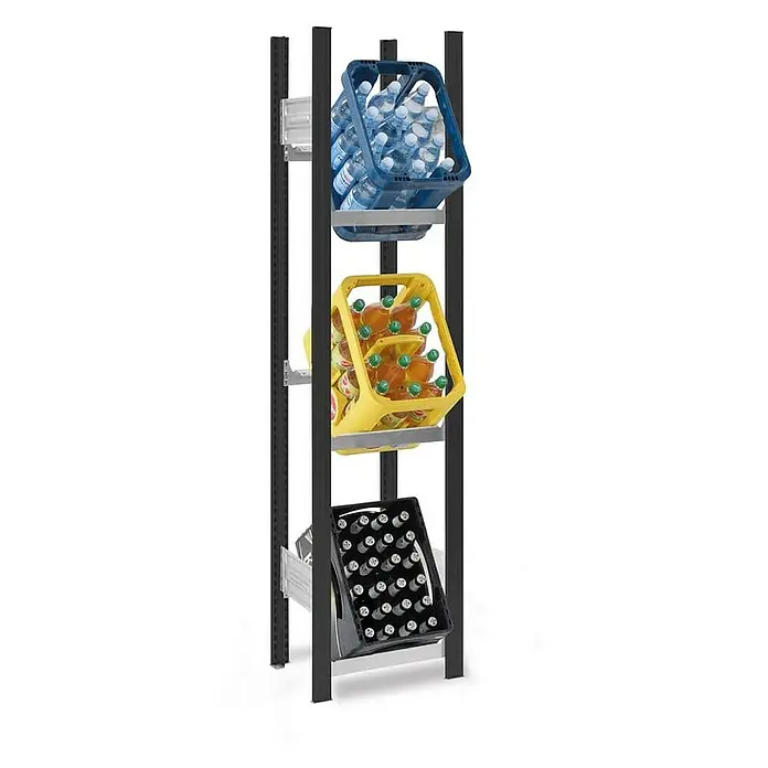 Proregal Getränkekistenregal MAGNUS Stecksystem - H x B x T: 175 x 50 x 30 cm, Traglast pro Boden: 100 kg, Anzahl Böden: 3 Stk., Stecken, Anthrazit/Verzinkt