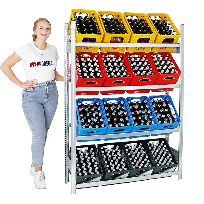 Proregal Getränkekistenregal CHIEMSEE - Traglast pro Boden: 100 kg, Anzahl Böden: 4 Stk., Stecken, Verzinkt