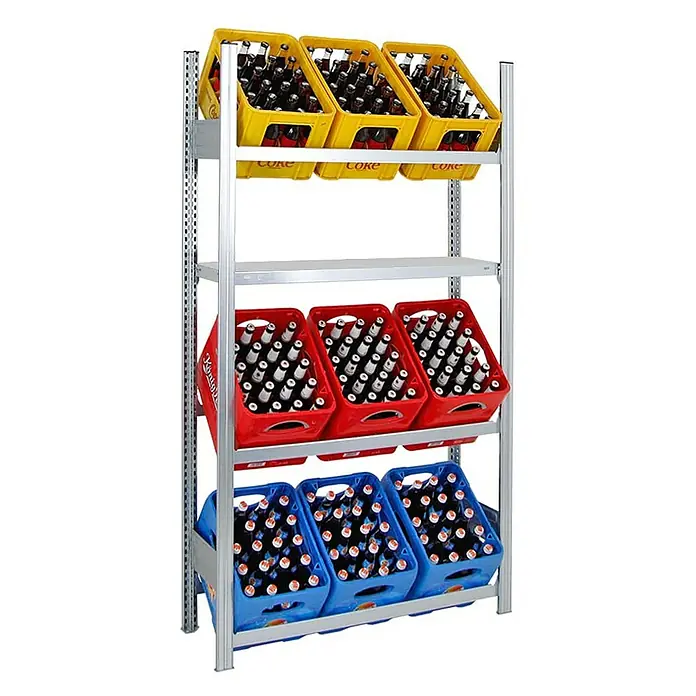 Proregal Getränkekistenregal CHIEMSEE - H x B x T: 185 x 106 x 34 cm, Traglast pro Boden: 100 kg, Anzahl Böden: 3 Stk., Stecken, Verzinkt