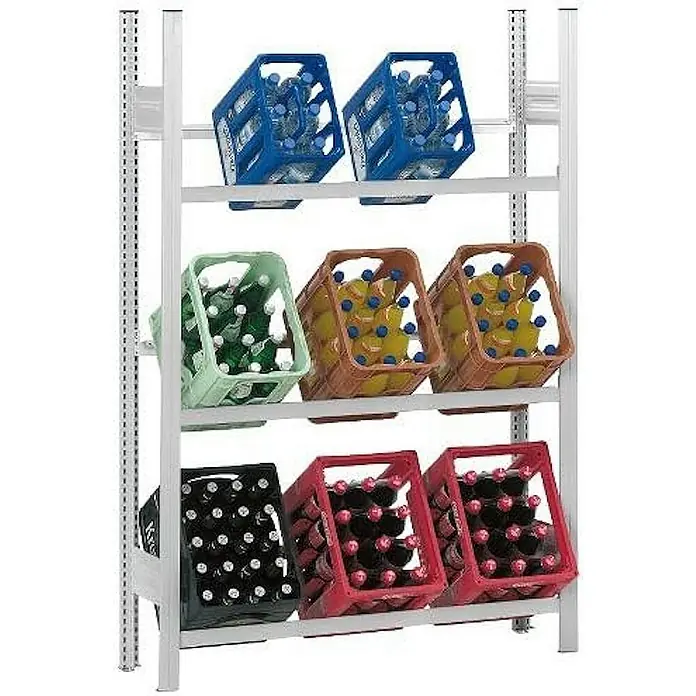 Proregal Getränkekistenregal MAGNUS Stecksystem - H x B x T: 175 x 100 x 30 cm, Traglast pro Boden: 100 kg, Anzahl Böden: 3 Stk., Stecken, Lichtgrau