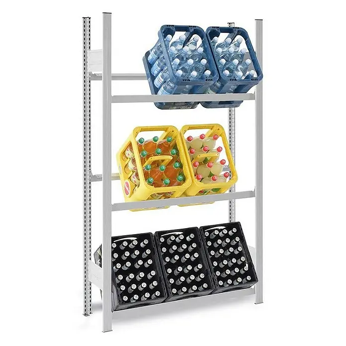Proregal Getränkekistenregal MAGNUS Stecksystem - H x B x T: 175 x 100 x 30 cm, Traglast pro Boden: 100 kg, Anzahl Böden: 3 Stk., Stecken, Lichtgrau