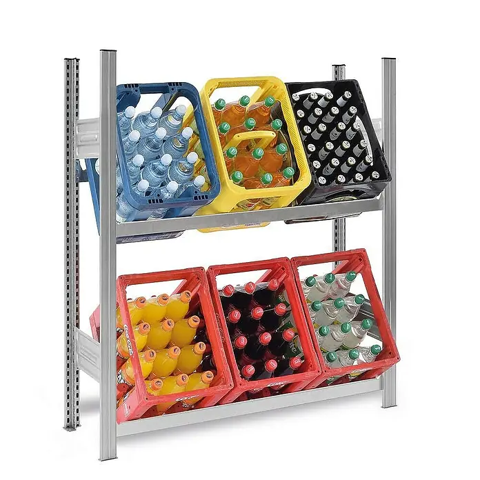 Proregal Getränkekistenregal MAGNUS Stecksystem - H x B x T: 120 x 100 x 30 cm, Traglast pro Boden: 100 kg, Anzahl Böden: 2 Stk., Stecken, Verzinkt