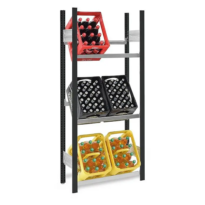 Proregal Getränkekistenregal MAGNUS Stecksystem - H x B x T: 175 x 75 x 30 cm, Traglast pro Boden: 100 kg, Anzahl Böden: 4 Stk., Stecken, Anthrazit/Verzinkt