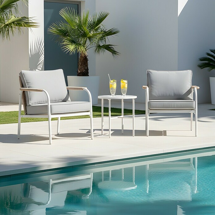 Sunfun Conjunto de muebles Anabel (3 pzs., Ratán sintética/Acero, Beige/Gris) | BAUHAUS