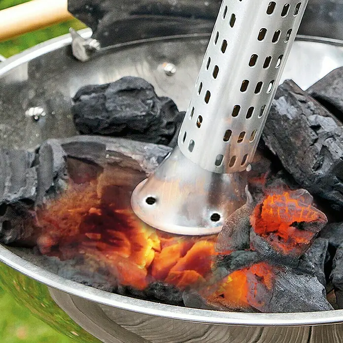 Gloria Unkrautvernichter Thermoflamm bio Electro - 2.000 W, Flammtemperatur: 650 °C - Ein Anzündkamin entzündet Holzkohle in einem Grill, bereit für das Barbecue. Ideal für schnelles und einfaches Anzünden ohne chemische Zusätze.
