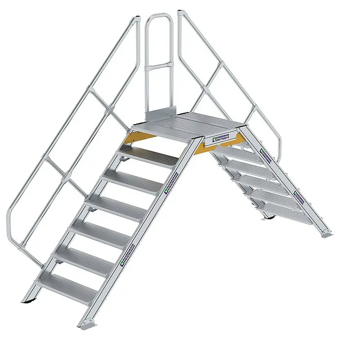 Munk Mehrzweckleiter Überstieg 45° inkl. einen Handlauf, Stufenbreite 800mm, 2x7 Stufen - Anzahl Tritte: 7 Stk., Aluminium