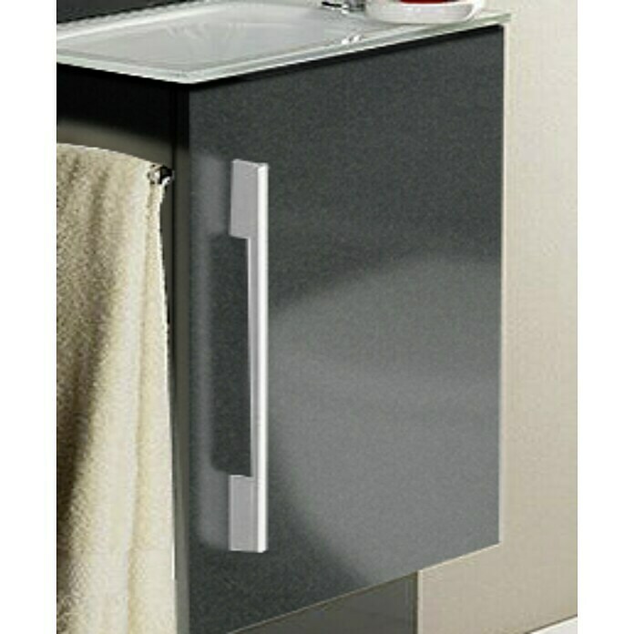Camargue Stella Mini Waschtischunterschrank (22,5 x 44 x 60 cm, Mit Beleuchtung, Grafit, Glanz)