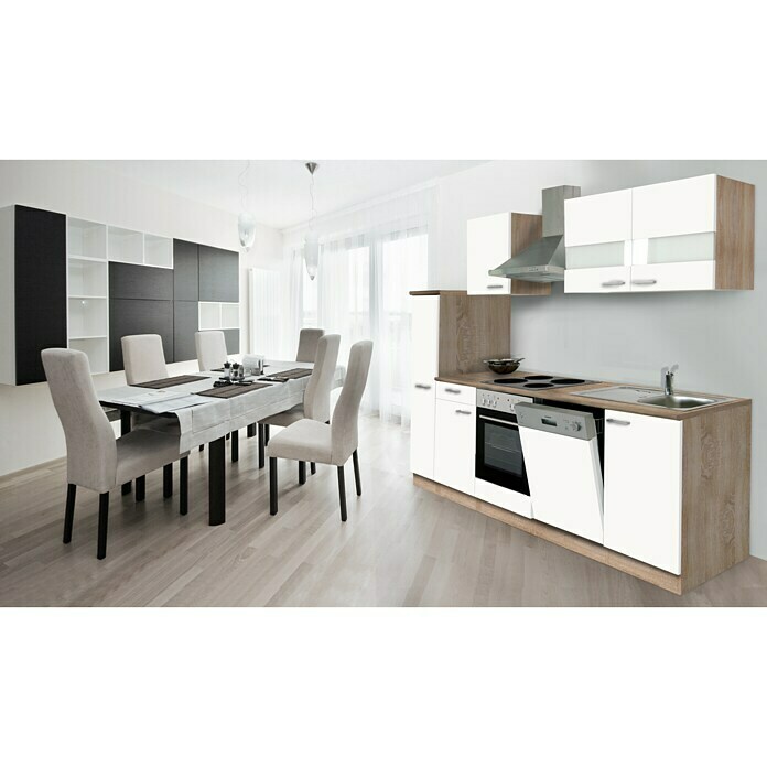 Respekta Composición de cocina (Ancho: 250 cm, Con dispositivos eléctricos, Blanco)
