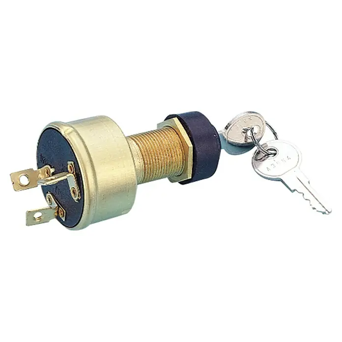 Talamex Starterschalter - Polanzahl: 3 Stk., 12 V, Messing - Zündschloss mit Schlüssel. Das Zündschloss ist goldfarben und hat einen schwarzen Knopf.