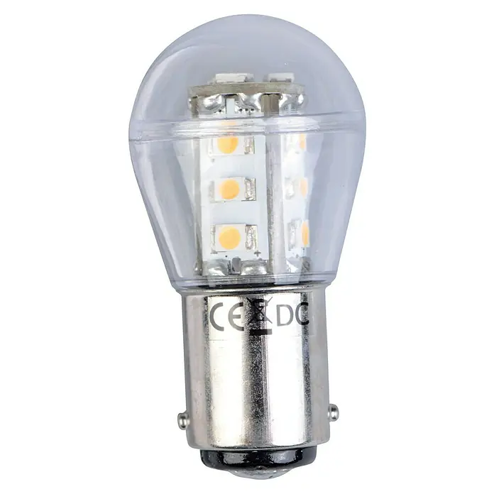 Talamex LED-Leuchtmittel für Boote - 1,6 W, 10 V - 30 V, Lichtfarbe: Warmweiß, G (A bis G) - Nahaufnahme einer LED-Lampe mit klarem Glaskolben und Metallsockel, ideal für energiesparende Beleuchtung.