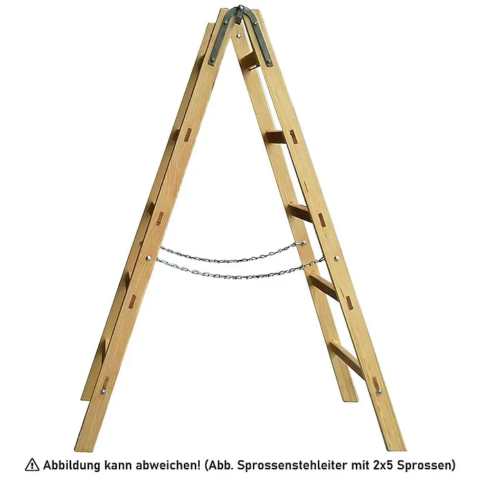 Theimer Stehleiter Holz Sprossenstehleiter mit Eimerhaken 2x14 Sprossen - Anzahl Tritte: 14 Stk., Holz