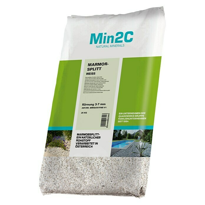 Min2C Marmorsplitt (Körnung: 3 mm - 7 mm, Weiß, 25 kg)