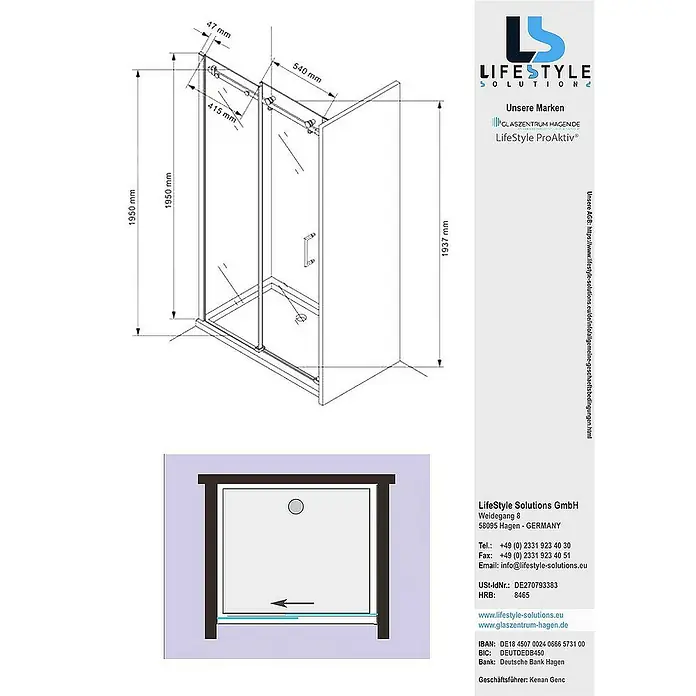 Glaszentrum Hagen Nischendusche 100x195 cm Schiebetür Duschtür ESG Glas - 100 x 195 cm, Eloxiert, TransparentTransparent, 8 mm