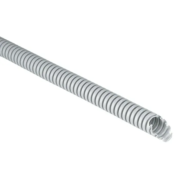 Flexrohr EN25 EBXL - Beton, Länge: 50 m, Kunststoff, 320 N, Hellgrau, 25 mm - Nahaufnahme einer flexiblen, grauen Elektroinstallationsrohr, ideal zum Schutz von Kabeln und Leitungen.