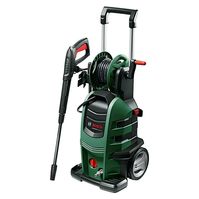 Bosch Hochdruckreiniger AdvancedAquatak 150 - 2.200 W - Das Bild zeigt einen Bosch Hochdruckreiniger AdvancedAquatak 150, ideal für die Reinigung von Außenbereichen mit hohem Druck und praktischer Schlauchtrommel.