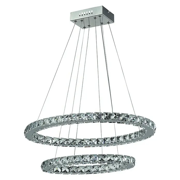 Tween Light LED-Pendelleuchte rund Crystal - Kaltweiß, Höhe: 128 cm - Elegante LED-Kristall-Deckenleuchte mit zwei Ringen. Das moderne Design verleiht jedem Raum einen Hauch von Luxus und sorgt für eine helle und stilvolle Beleuchtung.