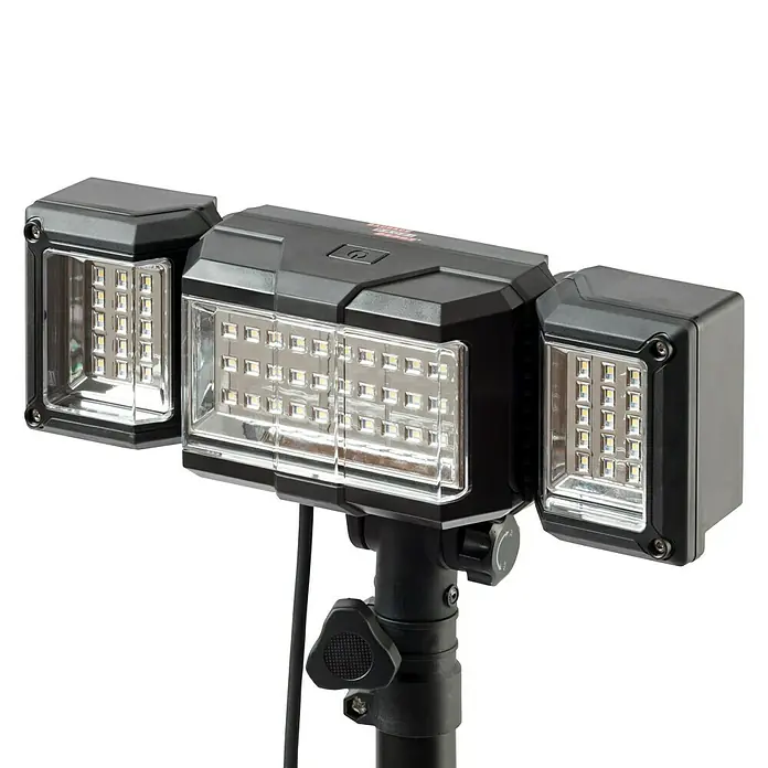 Profi Depot LED-Strahler - 42 W, 4.000 lm, 6.500 K, IP54 - Ein dreiflammiger LED-Arbeitsstrahler mit verstellbarem Stativ, ideal für Baustellen und Werkstätten. Robuste Bauweise für den professionellen Einsatz.