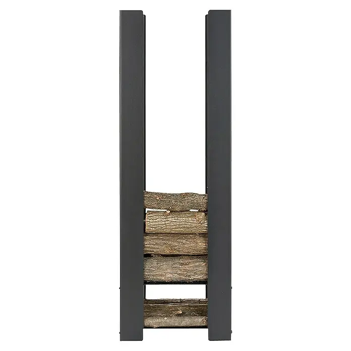 Holzkorb Irena - 53 x 34,5 x 110 cm, Stahl, Schwarz - Brennholzregal aus Metall mit Holzscheiten, ideal für Kaminholz. Praktische und stilvolle Kaminholzaufbewahrung für den Innenbereich.