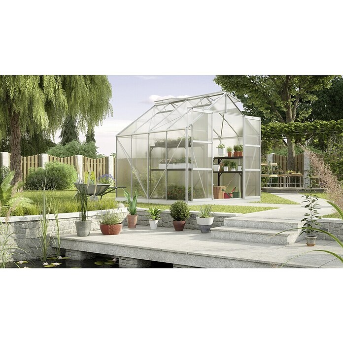 Vitavia Gewächshaus (2,58 x 2,57 x 2,46 m, Farbe: Aluminium, Polycarbonat, 6 mm)