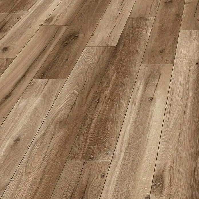 MyStyle MyArt Laminatmuster Wild West Oak - 200 x 195 x 12 mm, Landhausdiele - Nahaufnahme von Paneelen im Holzdesign, die eine natürliche, warme Atmosphäre mit ihren Maserungen und Farbvariationen erzeugen.