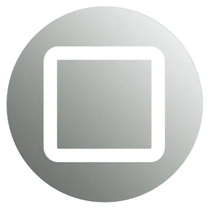 DSK Lichtspiegel Silver Shadow - 80 x 70 cm - Silberner runder Spiegel mit einem weißen Rechteck in der Mitte, ideal für moderne Badezimmer oder Flure.