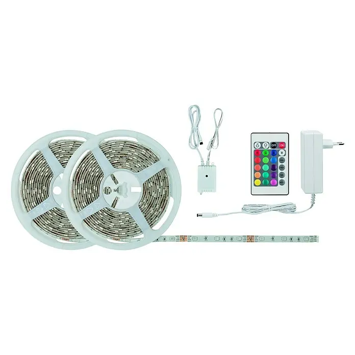 Paulmann LED-Band SimpLED Set RGB - 10 m, RGB - Ein RGB-LED-Streifen-Set mit zwei Rollen, Fernbedienung und Netzteil, ideal für stimmungsvolle Beleuchtung im Innenbereich.