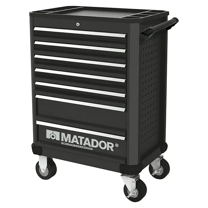 Matador Werkstattwagen Ratio Industrial - L x B x H: 470 x 785 x 1.030 mm, Anzahl Schubladen: 7 Stk., Zubehör: 242 -tlg. - Schwarzer Matador Werkstattwagen mit mehreren Schubladen und Rollen für den einfachen Transport in der Werkstatt.