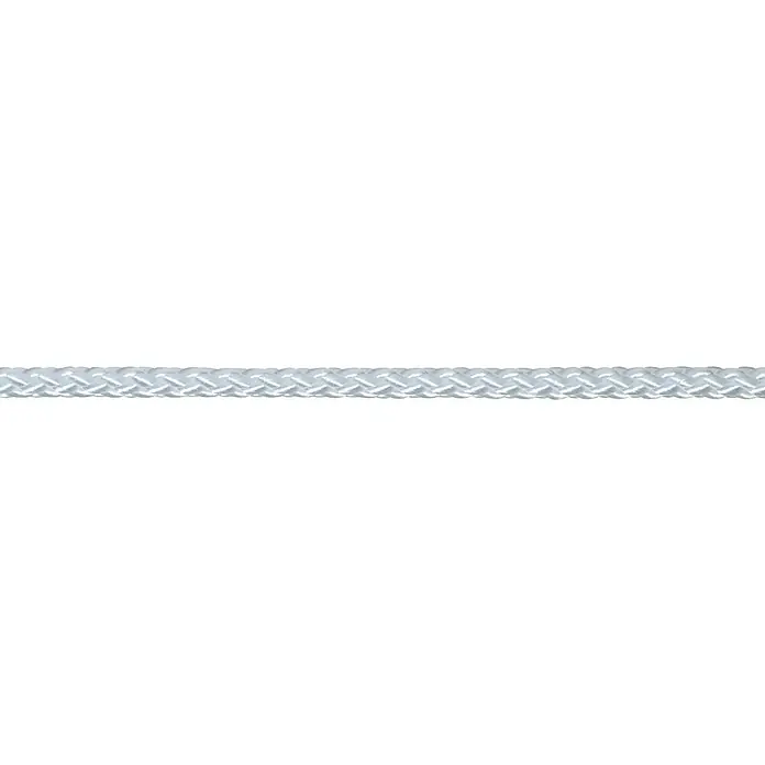 Stabilit PP-Seil Meterware - Als Zuschnitt erhältlich, Belastbarkeit: 34 kg, Weiß, Durchmesser: 4 mm, Polypropylen - Nahaufnahme eines geflochtenen, weißen Seils, das robust und widerstandsfähig für vielfältige Anwendungen im maritimen Bereich und darüber hinaus ist.