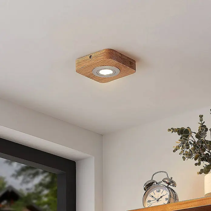 Lindby Deckenleuchte Mikari - L x B x H: 14 x 14 x 3,7 cm, Holz hell, Holz hell