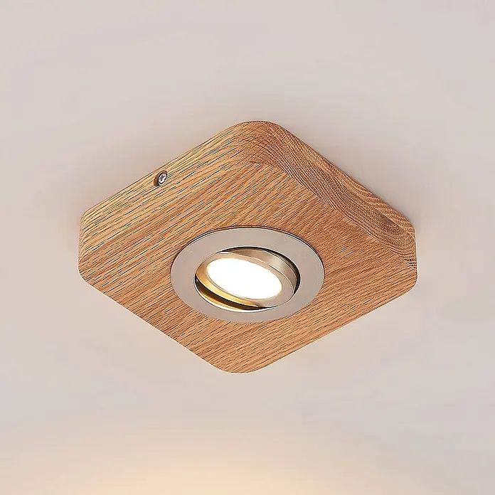Lindby Deckenleuchte Mikari - L x B x H: 14 x 14 x 3,7 cm, Holz hell, Holz hell