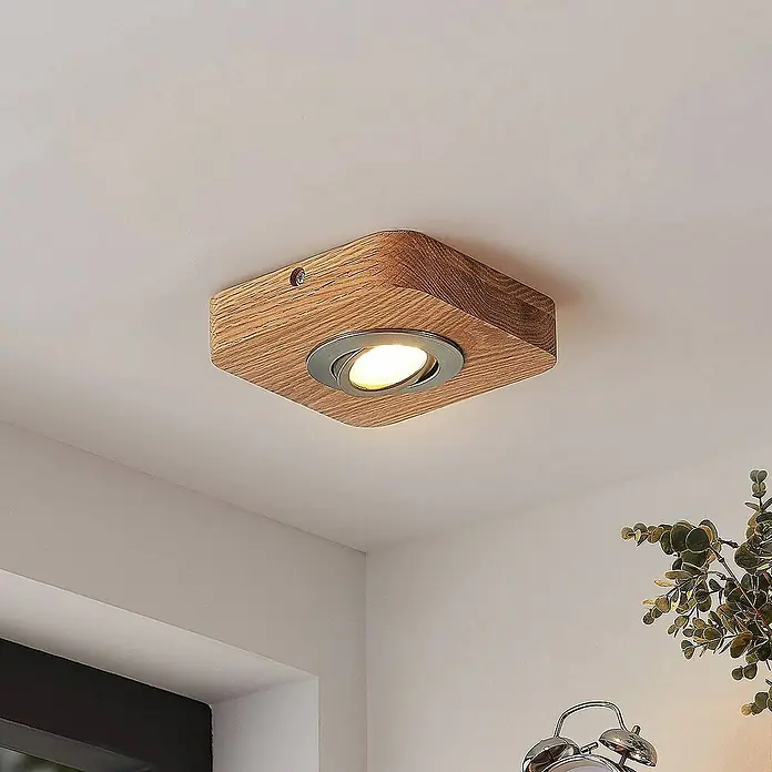Lindby Deckenleuchte Mikari - L x B x H: 14 x 14 x 3,7 cm, Holz hell, Holz hell