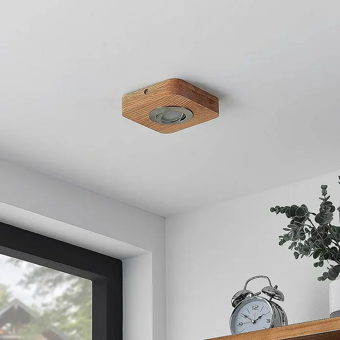 Lindby Deckenleuchte Mikari - L x B x H: 14 x 14 x 3,7 cm, Holz hell, Holz hell