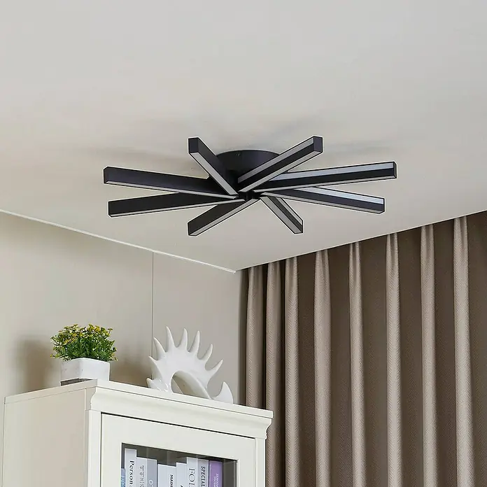 Lucande Deckenleuchte Tjado - L x B x H: 70 x 70 x 8 cm, schwarz, schwarz