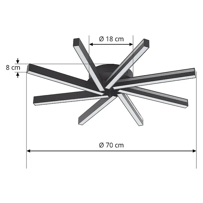 Lucande Deckenleuchte Tjado - L x B x H: 70 x 70 x 8 cm, schwarz, schwarz