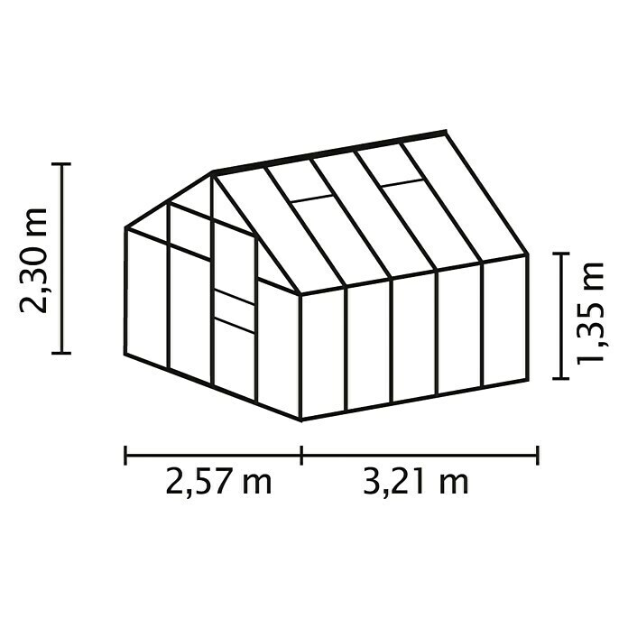 Vitavia Gewächshaus (3,21 x 2,57 x 2,3 m, Farbe: Aluminium, Einscheibensicherheitsglas (ESG), 3 mm)