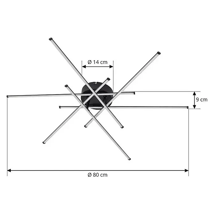 Lindby Deckenleuchte Elviano - L x B x H: 80 x 80 x 9 cm, schwarz, schwarz