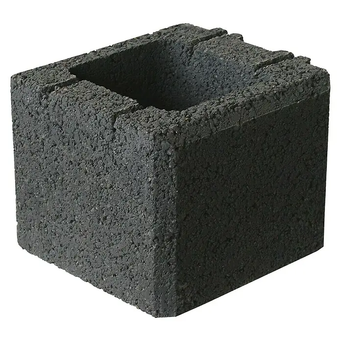 EHL Planomur Mauerstein Halbstein - 25 x 25 x 20 cm, Anthrazit - Das Bild zeigt einen dunklen Pflanzring aus Beton, der einen quadratischen Ausschnitt in der Mitte hat und für Gartenprojekte geeignet ist.